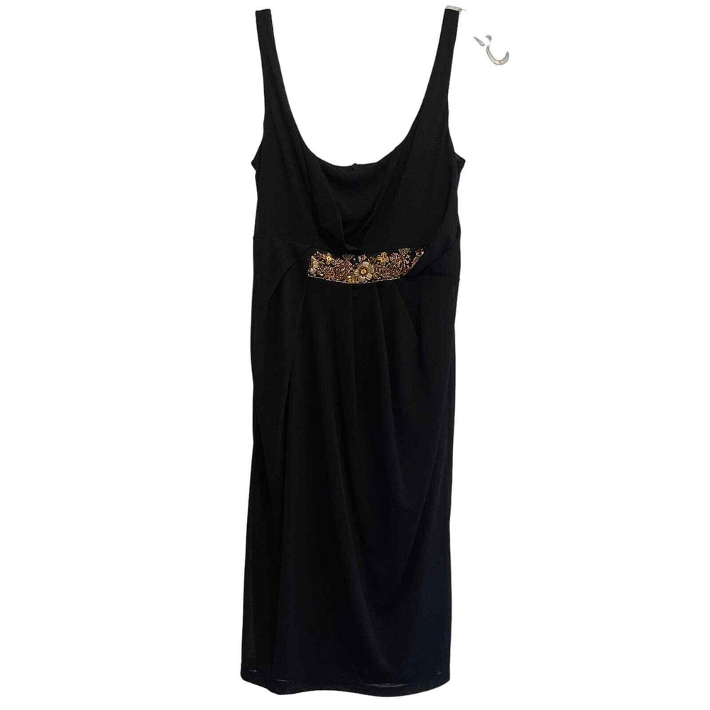 David Meister Black Beaded Empire Waist Cocktail Dress ZBAT6450‎ Womens Size 4
